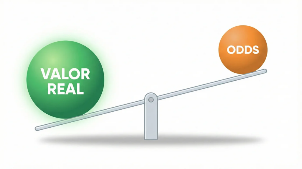 Ilustração do conceito de aposta de valor mostrando uma balança com o valor real superior às odds oferecidas