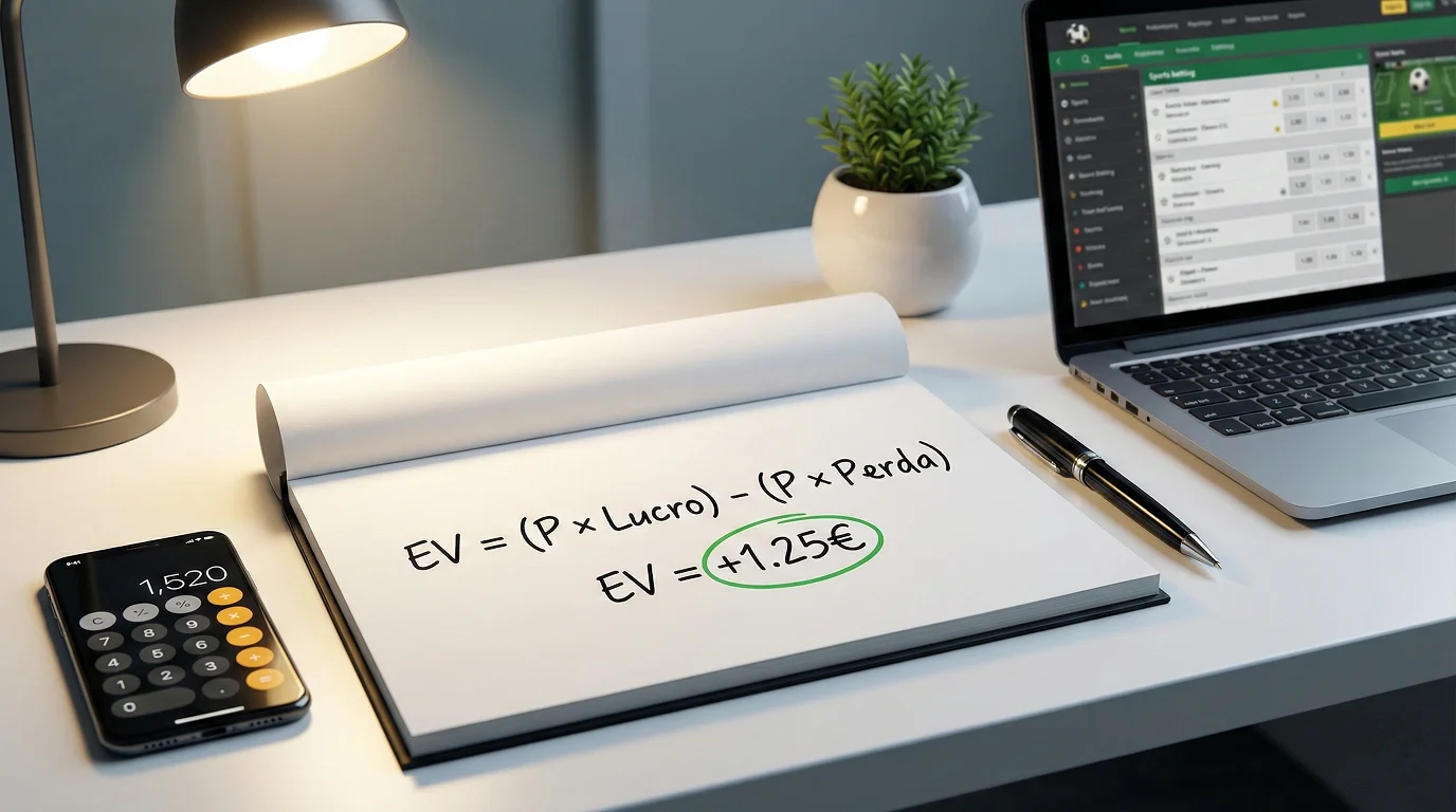 Pessoa a escrever a fórmula do valor esperado num quadro branco com exemplos práticos