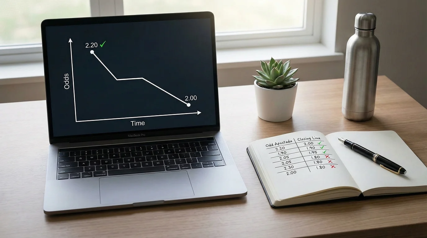Gráfico simplificado a mostrar a evolução de uma odd desde abertura até fecho do mercado
