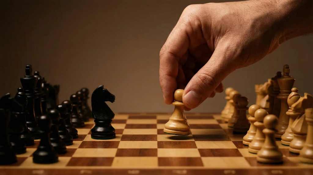 Tabuleiro de xadrez representando a estratégia calculada e os riscos inerentes às apostas de valor
